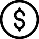 Icon of a dollar symbol in a black circle